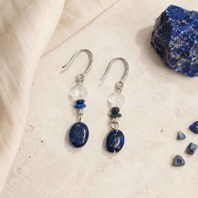 Boucles d’Oreilles – Cristal de Roche & Lapis-Lazuli chez Arabesk|cz