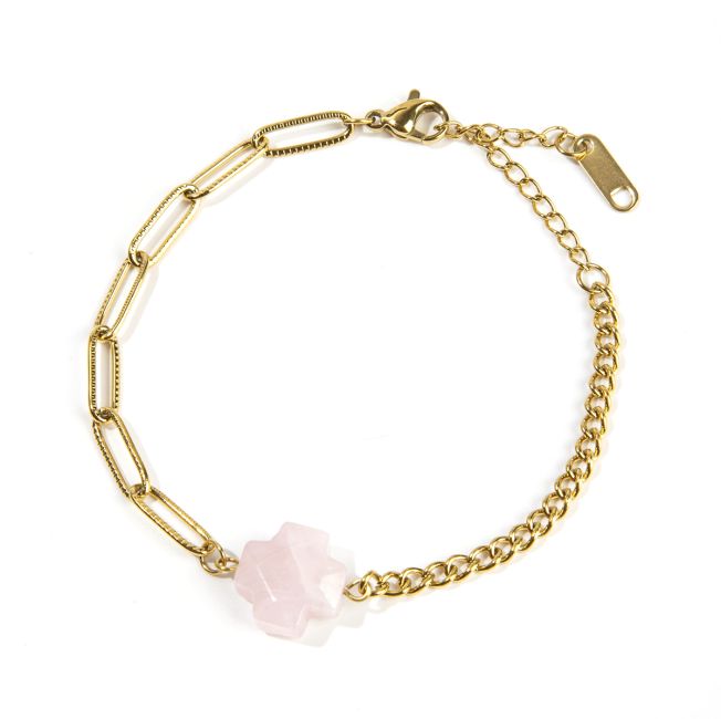 Bracelet Croix Quartz Rose A en Acier Inoxydable Doré 16cm chez Arabesk