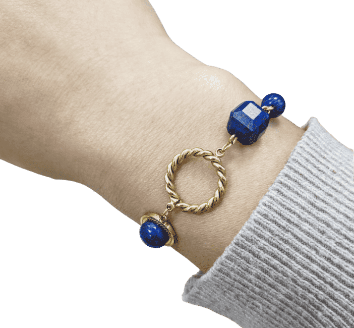 Bracelet Lapis Lazuli A en Acier Inoxydable Doré 23cm chez Arabesk|cz