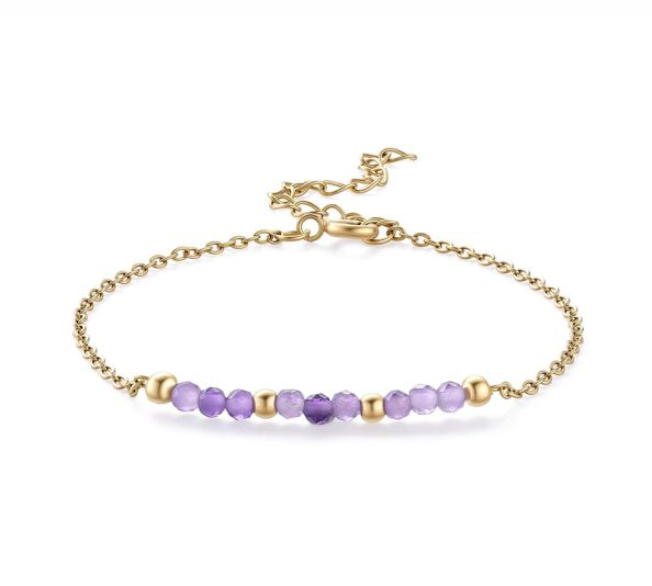 Bracelet Améthyste facettée A – acier inoxydable doré chez Arabesk