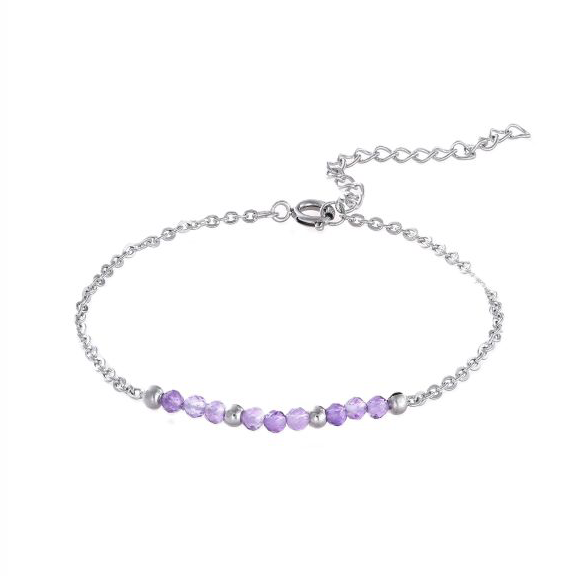 Bracelet Améthyste Facettée – acier inoxydable argenté chez Arabesk
