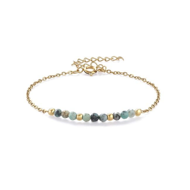 Bracelet Turquoise Naturelle d’Afrique facettée A – acier inoxydable doré chez Arabesk