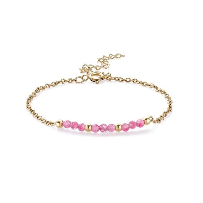 Bracelet Calcédoine Rose facettée AA – acier inoxydable doré chez Arabesk
