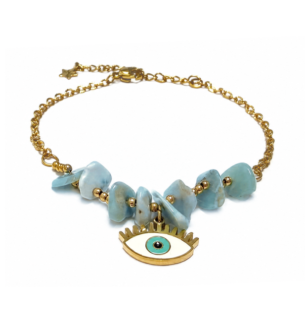 Bracelet Protection en Larimar AA – Mauvais Œil chez Arabesk|cz
