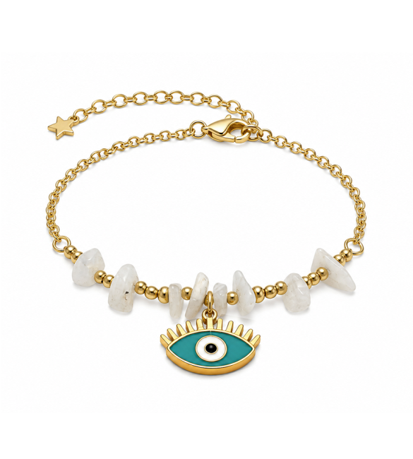 Bracelet Protection en Pierre de Lune Blanche A – Mauvais Œil chez Arabesk|cz
