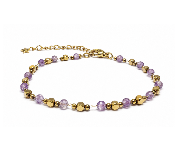 Bracelet Énergie en Améthyste A – Perles Dorées chez Arabesk|cz
