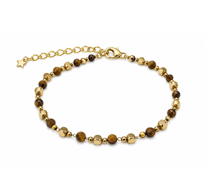 Bracelet Énergie en Œil de Tigre A – Perles Dorées chez Arabesk|cz