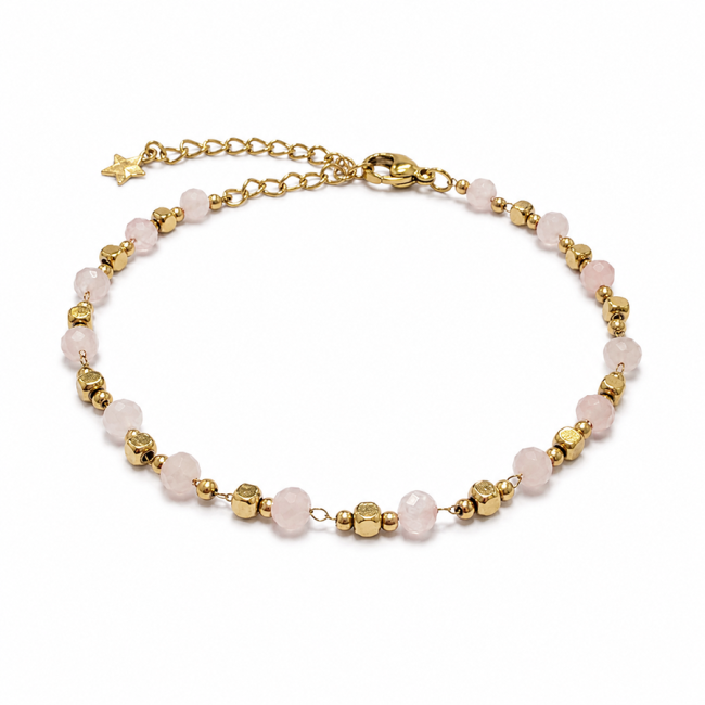 Bracelet Énergie en Quartz Rose AB – Perles Dorées chez Arabesk|cz