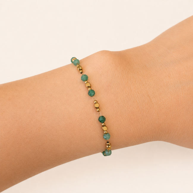 Bracelet Énergie en Aventurine Verte A – Perles Dorées chez Arabesk