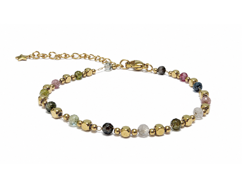 Bracelet Énergie en Tourmaline Multicolore A – Perles Dorées chez Arabesk|cz