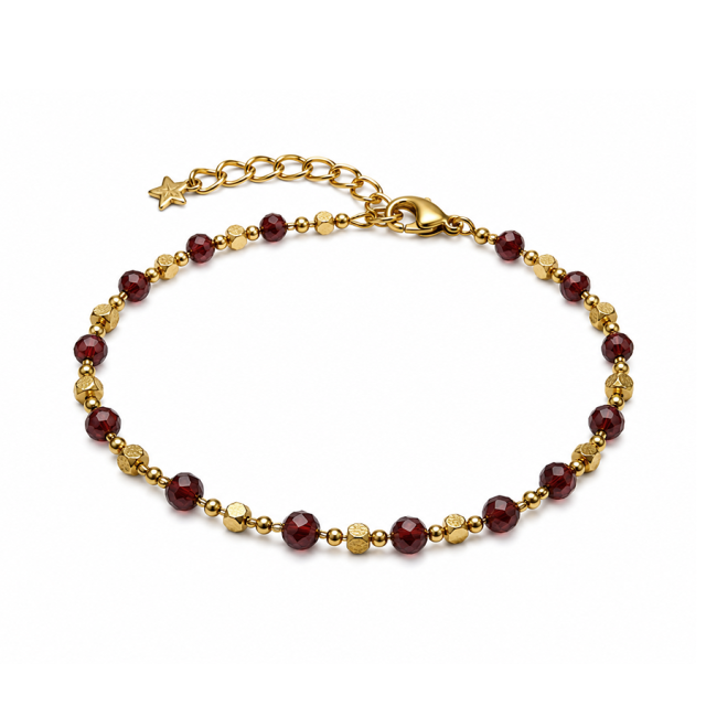 Bracelet Énergie en Grenat AA – Perles Dorées chez Arabesk|cz