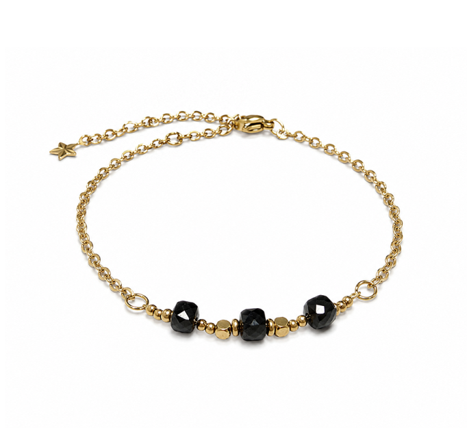 Bracelet Chance en Tourmaline Noire A – Perles Carrées Facettées chez Arabesk|cz