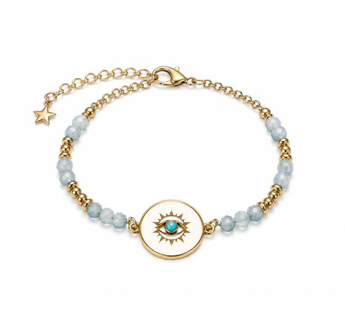 Bracelet Protection en Aigue-Marine AA – Médaillon Œil Protecteur chez Arabesk|cz