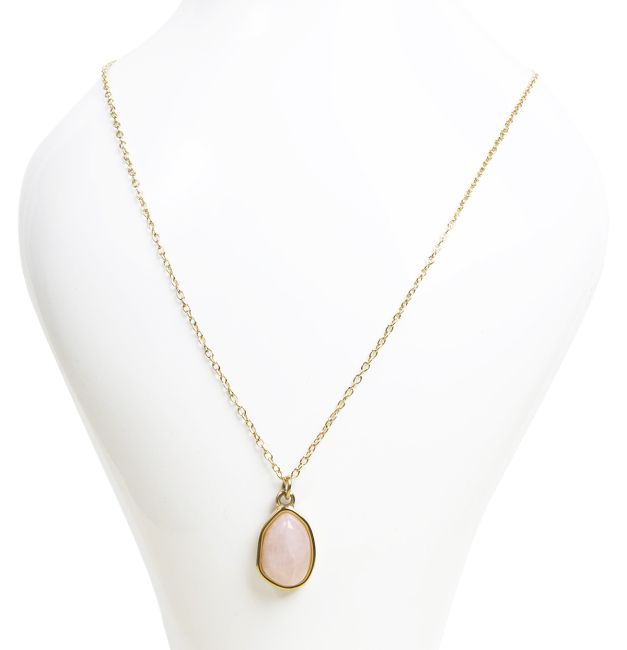Collier Acier Inoxydable Doré Pendentif Géométrique Quartz Rose AA 15mm chez Arabesk