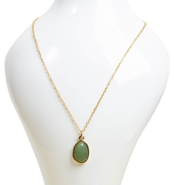 Collier Acier Inoxydable Doré Pendentif Géométrique Aventurine Verte A 15mm chez Arabesk
