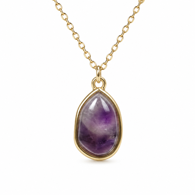 Collier Acier Inoxydable Doré Pendentif Géométrique Améthyste AA 15mm chez Arabesk|cz