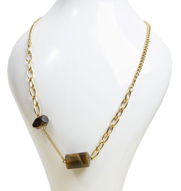 Collier Acier Inoxydable Doré Œil de Tigre A 48cm chez Arabesk