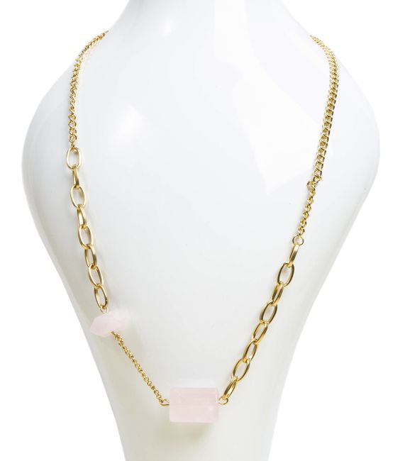 Collier Acier Inoxydable Doré Quartz Rose A 48cm chez Arabesk