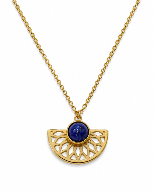 Collier Acier Inoxydable Doré Pendentif Aztèque Lapis-Lazuli AA 6mm chez Arabesk|cz