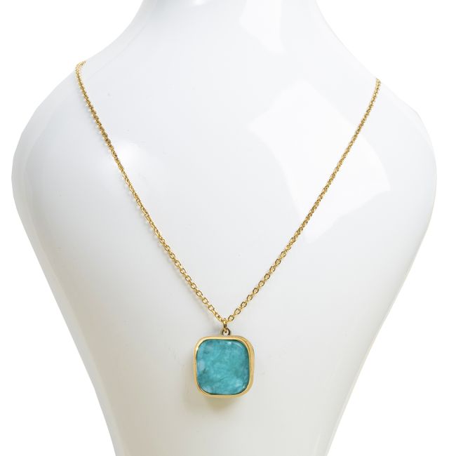 Collier Acier Inoxydable Doré avec Pendentif Carré Amazonite AA chez Arabesk
