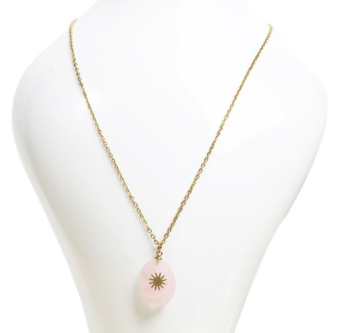 Collier Acier Inoxydable Doré Pendentif Quartz Rose AA Facetté & Étoile chez Arabesk