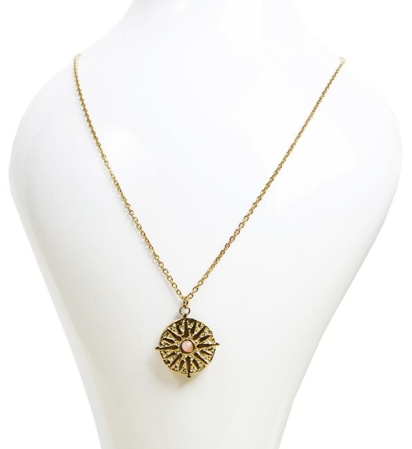 Collier Acier Inoxydable Doré Soleil Quartz Rose A chez Arabesk