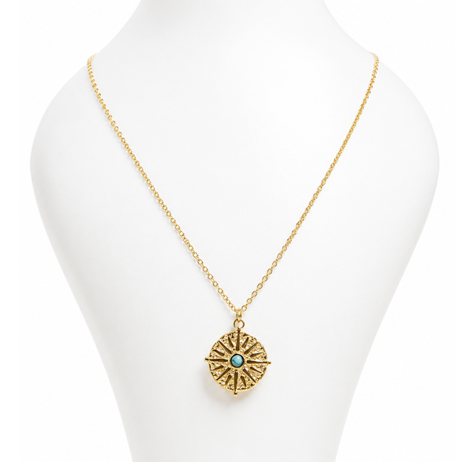 Collier Acier Inoxydable Doré Soleil Turquénite A chez Arabesk|cz