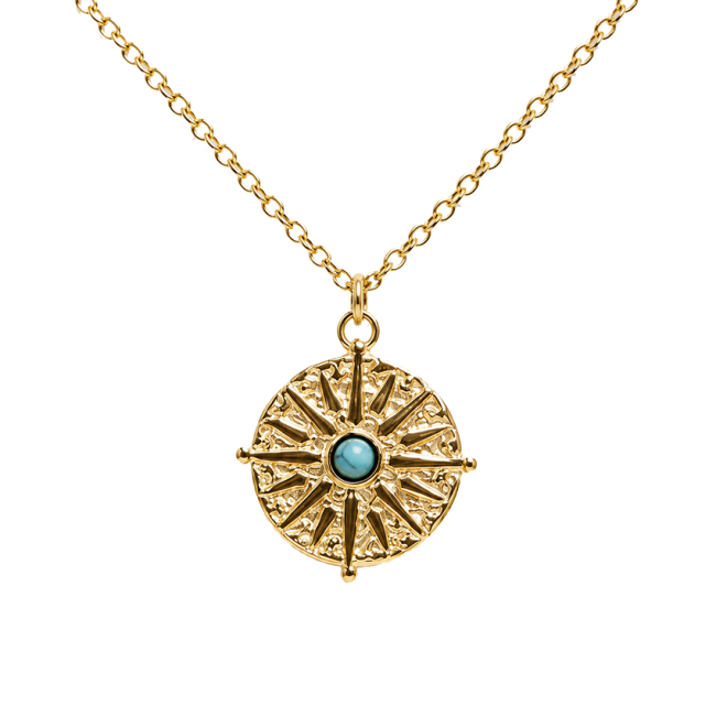 Collier Acier Inoxydable Doré Soleil Turquénite A chez Arabesk