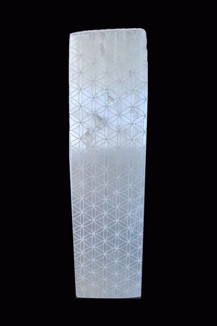 Lampe en Sélénite Rectangle Fleur de Vie 28cm 3Kg chez Arabesk