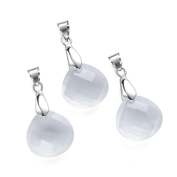 Pendentif Goutte Plate Facettée Cristal De Roche – Lot De 3 chez Arabesk