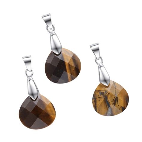 Pendentif Goutte Plate Facettée Oeil De Tigre – Lot De 3 chez Arabesk