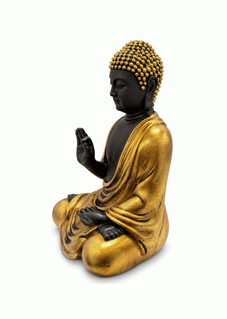 Statue Bouddha Abhaya Noir et Doré en Résine 16 cm chez Arabesk|cz