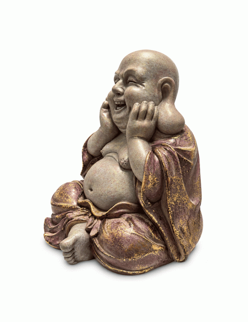 Statue Bouddha Rieur Mauve Patiné et Or en Résine 26 cm chez Arabesk|cz