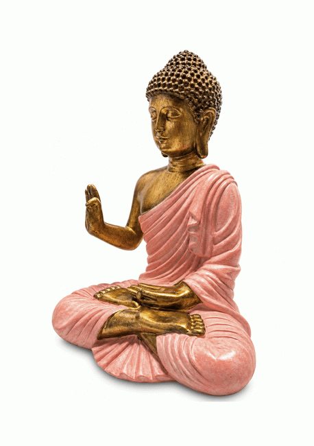 Statue Bouddha Abhaya Rose et Dorée en Résine 23 cm chez Arabesk|cz