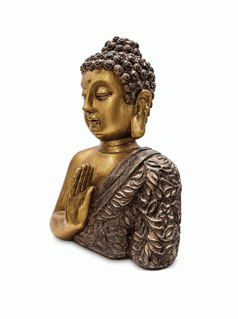 Buste Bouddha Doré et Effet Bois en Résine 25 cm chez Arabesk|cz