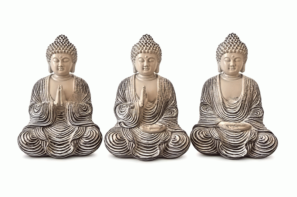 Set de 3 Statues Bouddha Méditation et Prière en Résine 10 cm chez Arabesk