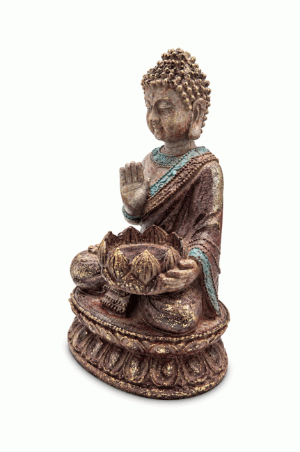 Statue Bouddha Abhaya au Lotus Mauve et Dorée en Résine 25 cm chez Arabesk|cz