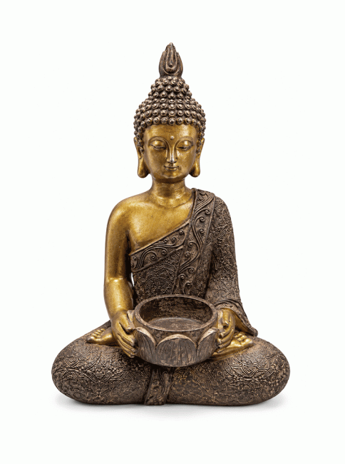 Statue Bouddha de Méditation avec Bol Brun et Doré en Résine 25 cm chez Arabesk