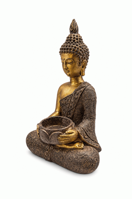 Statue Bouddha de Méditation avec Bol Brun et Doré en Résine 25 cm chez Arabesk|cz