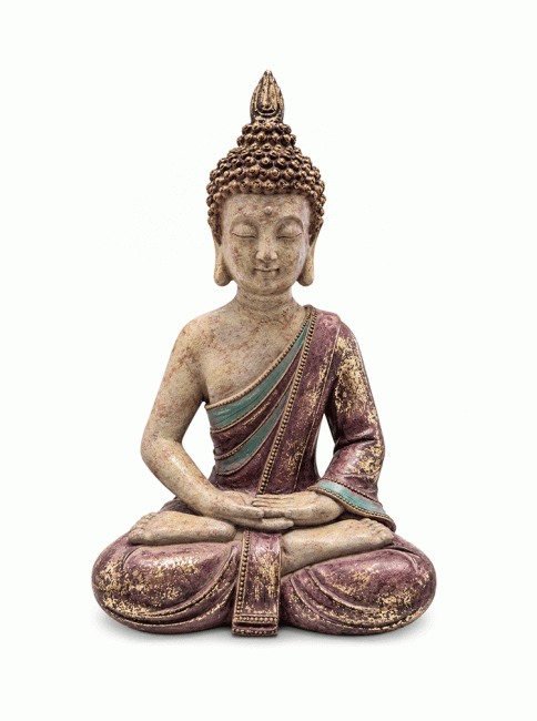 Statue Bouddha de Méditation Mauve et Dorée en Résine 31 cm chez Arabesk