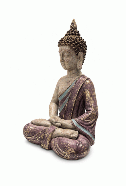 Statue Bouddha de Méditation Mauve et Dorée en Résine 31 cm chez Arabesk|cz
