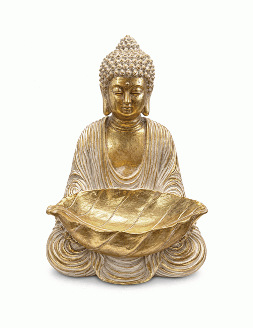 Statue Bouddha avec Coupe Feuille Blanche et Dorée en Résine 30 cm chez Arabesk