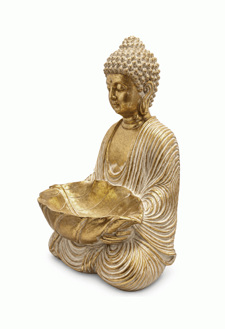 Statue Bouddha avec Coupe Feuille Blanche et Dorée en Résine 30 cm chez Arabesk|cz