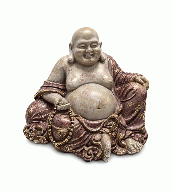 Statue Bouddha Rieur Mauve et Dorée en Résine 16 cm chez Arabesk