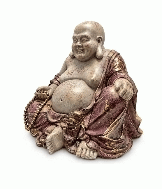 Statue Bouddha Rieur Mauve et Dorée en Résine 16 cm chez Arabesk|cz