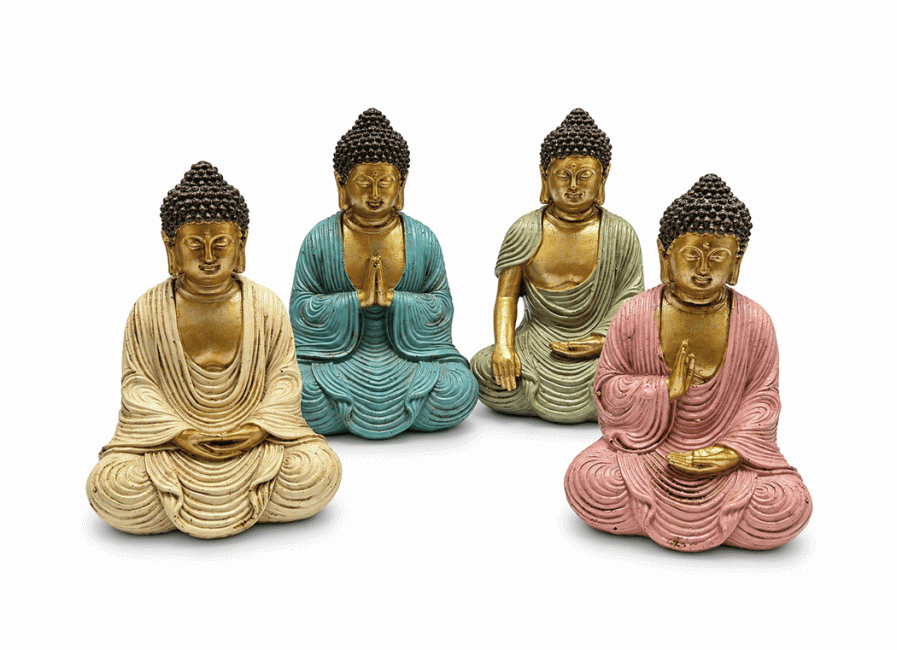 Set de 4 Statues Bouddha de Méditation Multicolores en Résine 10 cm chez Arabesk