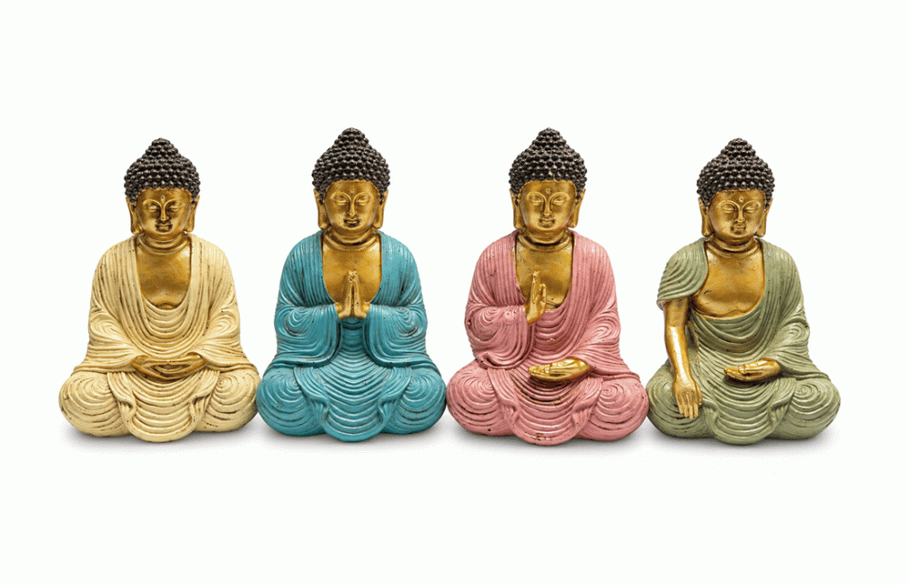 Set de 4 Statues Bouddha de Méditation Multicolores en Résine 10 cm chez Arabesk|cz