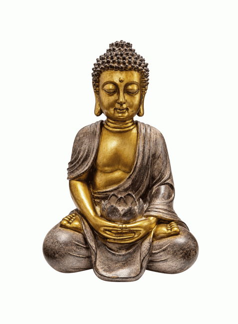 Statue Bouddha Méditation avec Lotus Dorée et Taupe en Résine 30 cm chez Arabesk