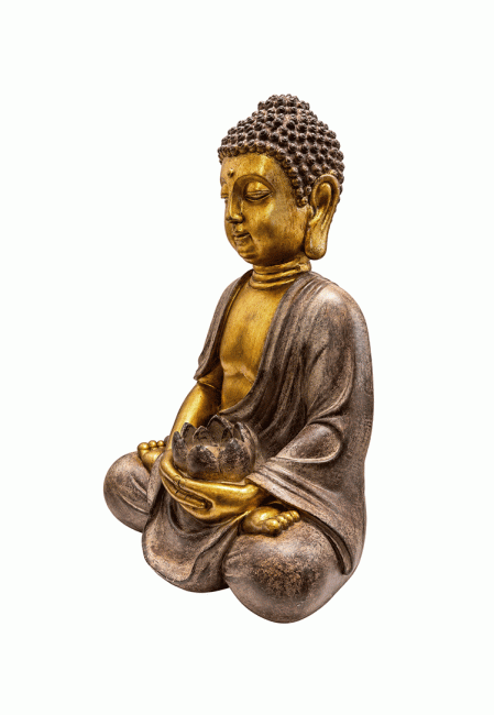 Statue Bouddha Méditation avec Lotus Dorée et Taupe en Résine 30 cm chez Arabesk|cz