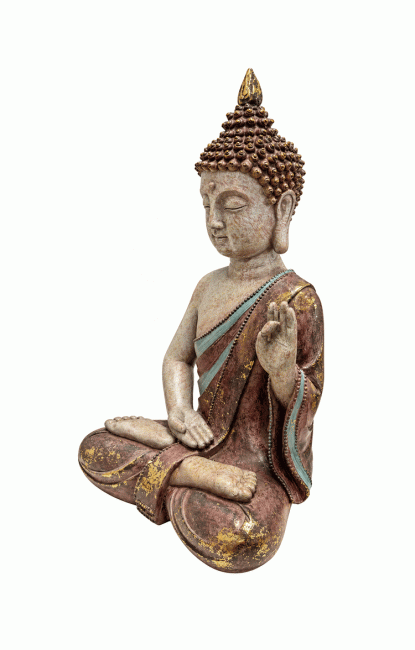Statue Bouddha Vitarka Mauve Patinée en Résine 31 cm chez Arabesk|cz